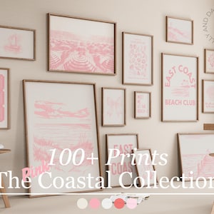 Láminas costeras / Juego de 15, Nieta costera, Vaquera costera, Decoración de habitación coqueta, Océano, Arte mural playero, Náutico, Costa Este, Rosa