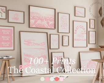 Coastal Prints | Set of 15, Coastal Granddaughter, Coastal Cowgirl, Coquette Room Decor, Ocean, Beachy Wall Art, Nautical, East Coast, Pink