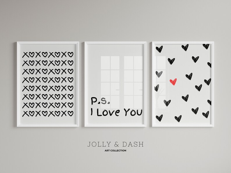 Black and White Valentines Printables Set of 6 Valentine Prints Trendy