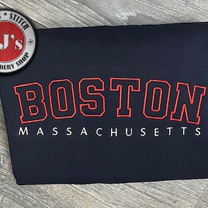CUSTOM Embroidered Sweatshirt, City state Crewneck, Personalized Embroidered Gift, Custom Text, Personalized Varsity Sweater, Boston