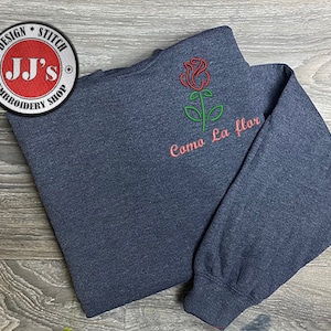 Como La Flor, neon rose effect, embroidered crewneck