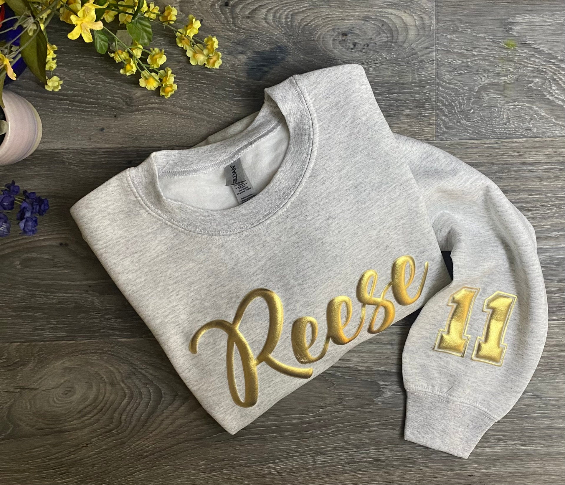 CUSTOM Team Sweatshirt, embossed puff, Custom Team Name Sweatshirt, Mascot, School Spirit, Varsity Team, number on sleeve, team tee shirt