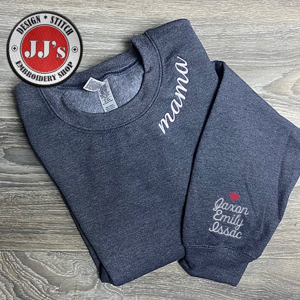 Custom Embroidered Sweatshirt for Mom, Custom Sleeve Embroidered Sweatshirt, Mama EST Crewneck, New Mom Sweatshirt, Mama Collar Embroidered
