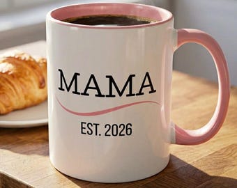 MAMA Est. 2026 Accent Mug | New Mom Coffee Cup for Pregnancy Announcement
