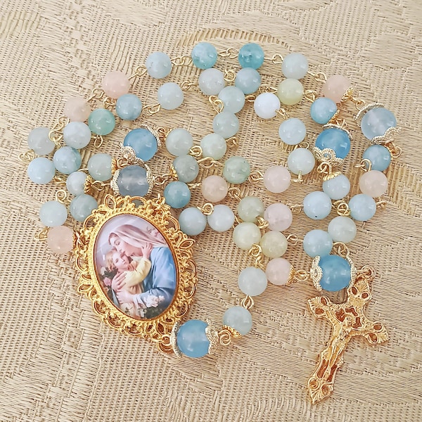 Rosary of Morganite Mary Mother of God