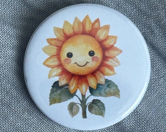 Smiling sunflower badge, sunflower, badge, button badge, smile, cute, plant, flower, flower badge, button badge, 25mm badge, sunflower badge