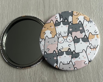 Cat compact mirror, compact mirror, pocket mirror, cat mirror, mirror, cat, 77mm mirror, cat pocket mirror, make up mirror, travel mirror