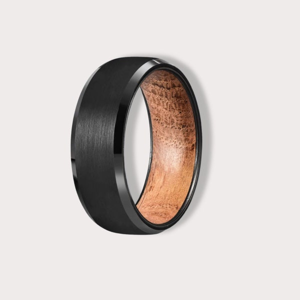 Whisky Fass Ring, Ehering schwarz Holz, Männer Whisky Holzringe, Hochzeit Verlobungsring, Geschenk für ihn
