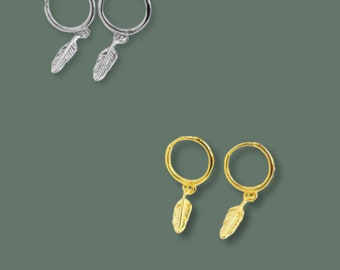 Feather earrings- S925 Sterling Silver Feather Earrings- titanium studs- minimalistic earrings
