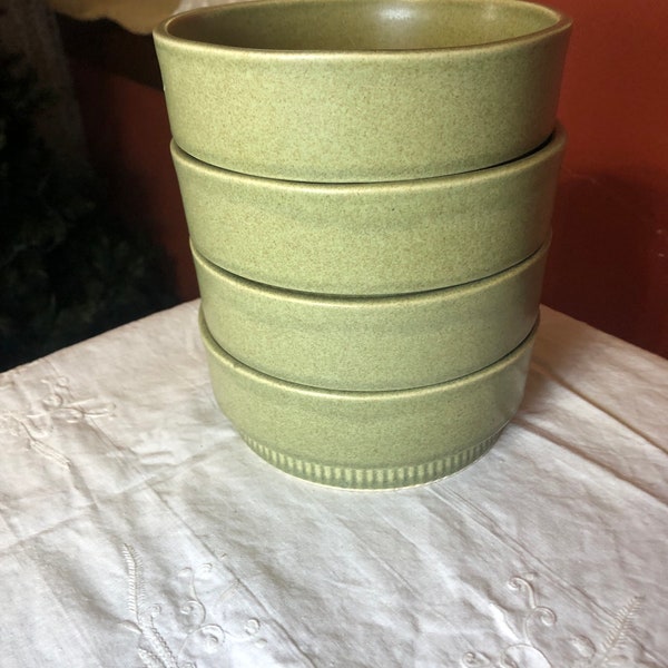 Green Stackable Ribbed Stoneware Bowls Pfaltzgraff 9N Mid Century Modern Set of Four