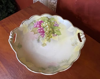 MZ Austria Hand Painted decorative Serving Bowl Grapes Early 19th century 8.5” double handled