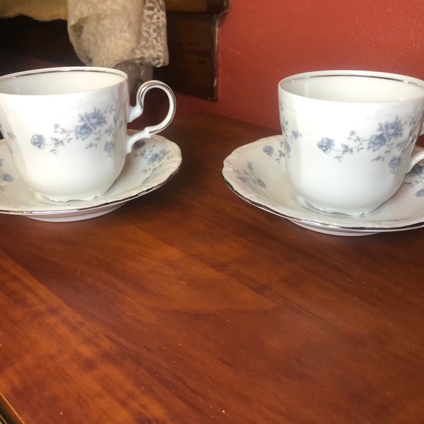 Johann Haviland Blue Garland Teacup and Saucer Set of Two Blue Floral