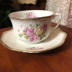Antique Carl Tielsch C.T. Altwasser Germany Floral Tea Cup and Saucer Set  Rare Find!