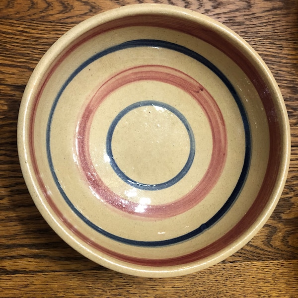 Roseville Pottery Soup Salad Bowls Red and Blue R.R.P. USA Ohio