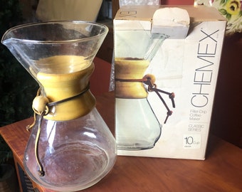 Chemex Glass 10 cup pour over Coffee maker vintage 1980’s