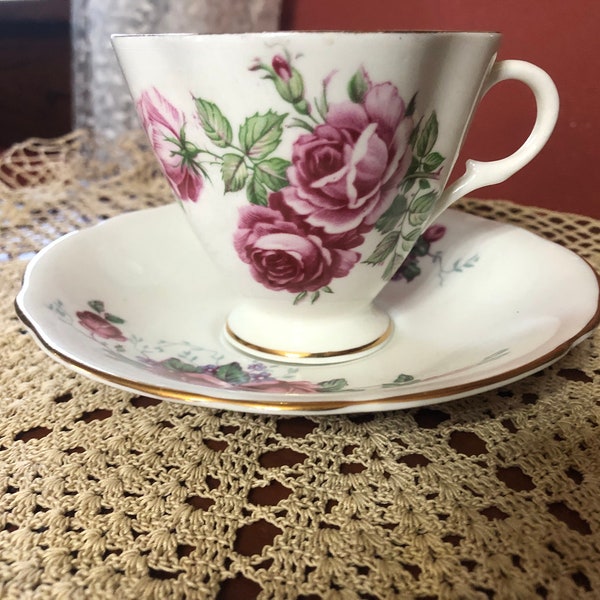 Cabbage Rose Clarence China Tea Cup and Saucer Hand Numbered Bone China Made in England