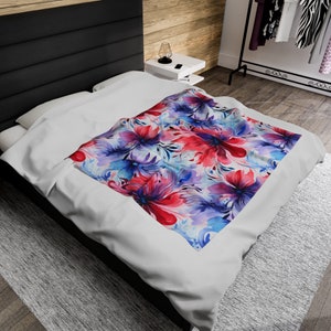 Watercolor Floral Abstract Velveteen Plush Blanket