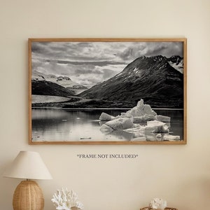 Iceberg on Lake George, Alaska | Chugach Mountains | Alaska Wall Art Decor | Nature Photography | Travel Photography | Black and White