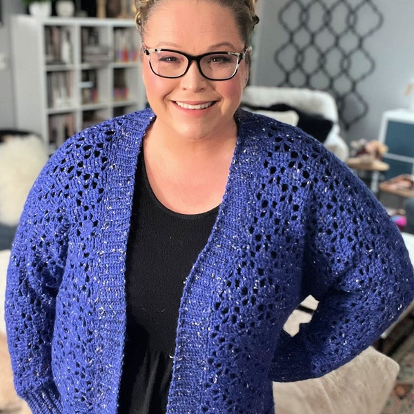 CROCHET CARDIGAN PATTERN / Aurora Lace Crochet / One Piece Cardigan / Beginner Crochet Sweater / Video Tutorial / Plus Size - Size Inclusive