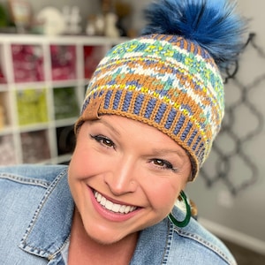 KNITTING PATTERN + Video / Fair Isle Knit Hat / Colorful Winter Hat / Harmony Hues Knit Hat / 4 weight stranded knit beanie / Warm Hat / pdf