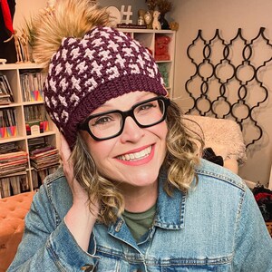 CROCHET PATTERN + VIDEO / hat with pom pom/ Mallow Crochet Mosaic Hat / Beanie / Crochet Hat For Family / Cozy Crochet