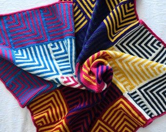 KNITTING BLANKET PATTERN / Seamless Knit Square Afghan / Easy Miter Knit Colorwork Blanket / Afghan Knit / Modern Knit Blanket / pdf