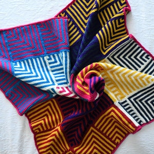 KNITTING BLANKET PATTERN / Seamless Knit Square Afghan / Easy Miter Knit Colorwork Blanket / Afghan Knit / Modern Knit Blanket / pdf