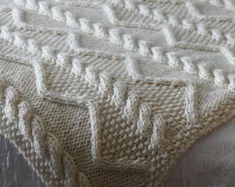 KNITTING BLANKET PATTERN / Chunky Cable Knit Afghan / Bulky Knit Blanket / Afghan Knit / Modern Knit Blanket / pdf / Heirloom Knit