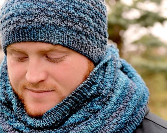 KNIT ACCESSORY PATTERNS / 2 Pattern Set / Knit Hat, Knit Cowl / Mens Knits / Gift Knit Patterns / Worsted Weight / Malabrigo / In The Round