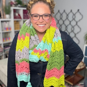 CROCHET PATTERN / Colorful Wave Crochet Shawl / Crochet Wrap / Chevron Crochet / Wedding Shawl / Crochet Scarf / Shawl for Women