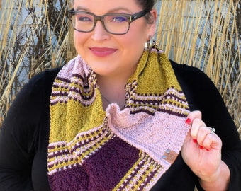 KNITTING PATTERN + VIDEO / Easy Texture and Colorwork Bandana Cowl / Neck Accessory / Knit Infinity Cowl / Downloadable pdf / Video Tutorial