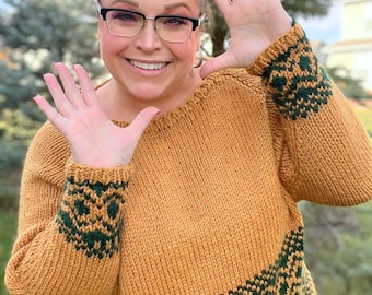 KNITTING PATTERN / Wellington Cropped Knit Sweater Pattern PDF | Size Inclusive Knit Pullover | Top Down Raglan Colorwork Sweater