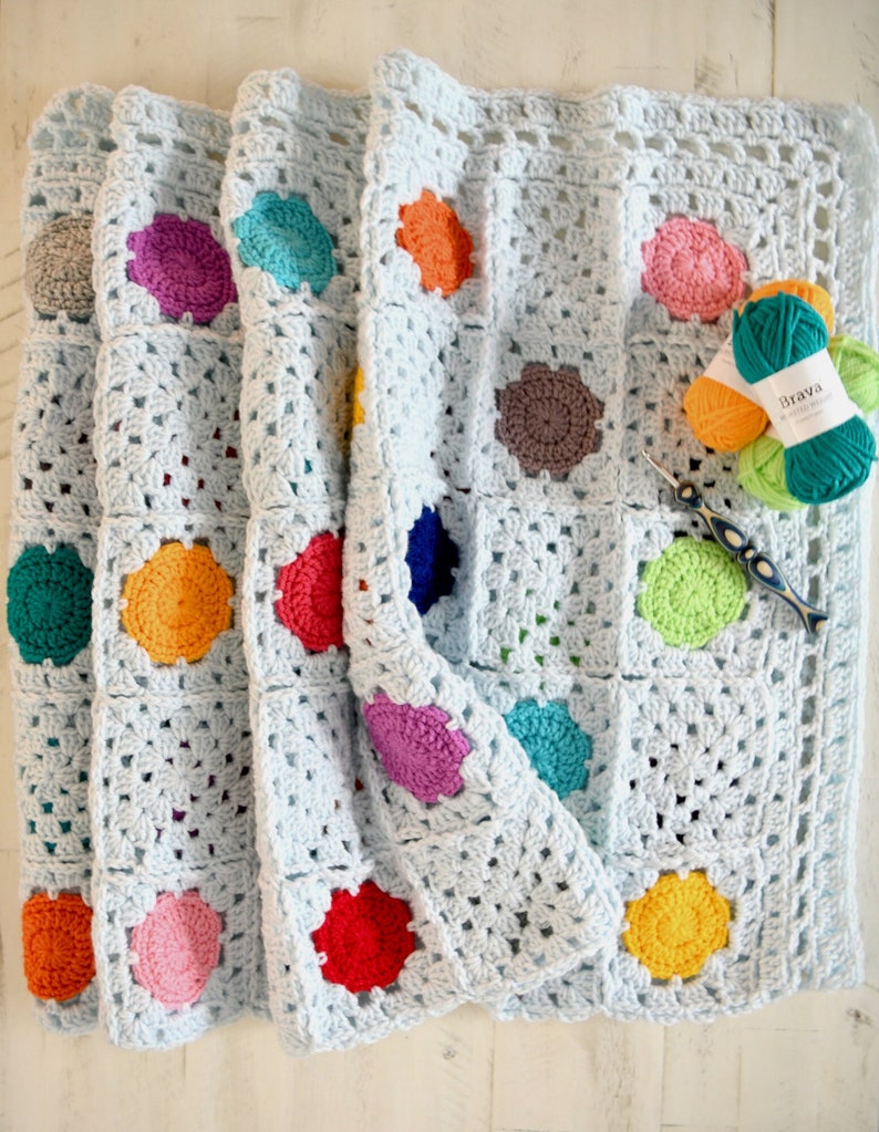 Granny Square CROCHET BLANKET PATTERN / Join As You Go Motif Afghan / Beginner Colorwork Blanket / Afghan / Modern Crochet Blanket / Video 画像 1