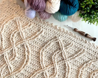 CROCHET CABLE BLANKET Pattern / Inishmore Crochet Afghan / crochet cables / Afghan / Modern Crochet Baby Blanket / Baby Shower Blanket