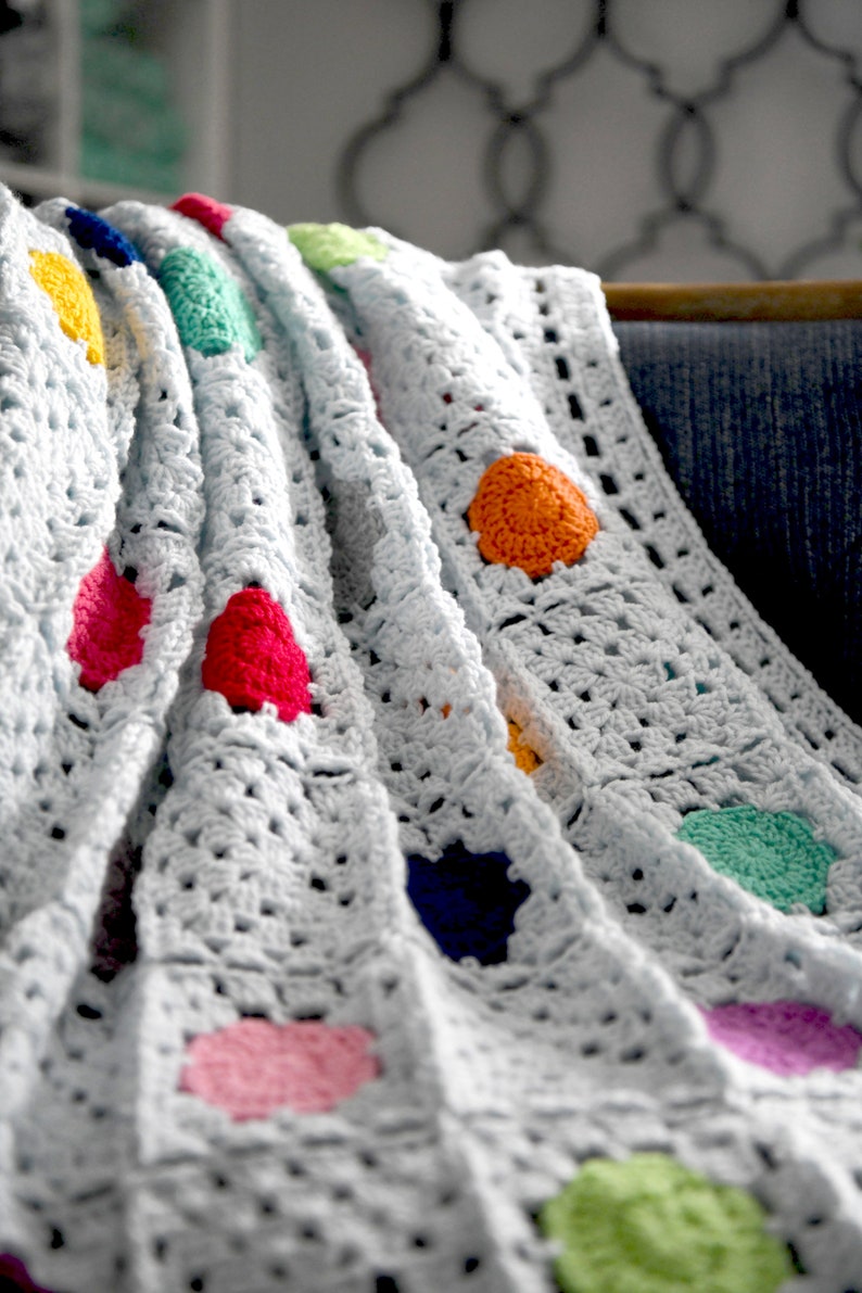 Granny Square CROCHET BLANKET PATTERN / Join As You Go Motif Afghan / Beginner Colorwork Blanket / Afghan / Modern Crochet Blanket / Video 画像 8