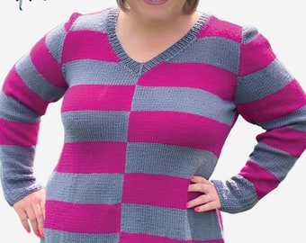KNITTING SWEATER PATTERN / Aline Knit Sweater / Women Sweater / Beginner Knitting Colorwork Pullover / Oversized Knit Pullover / Plus Size