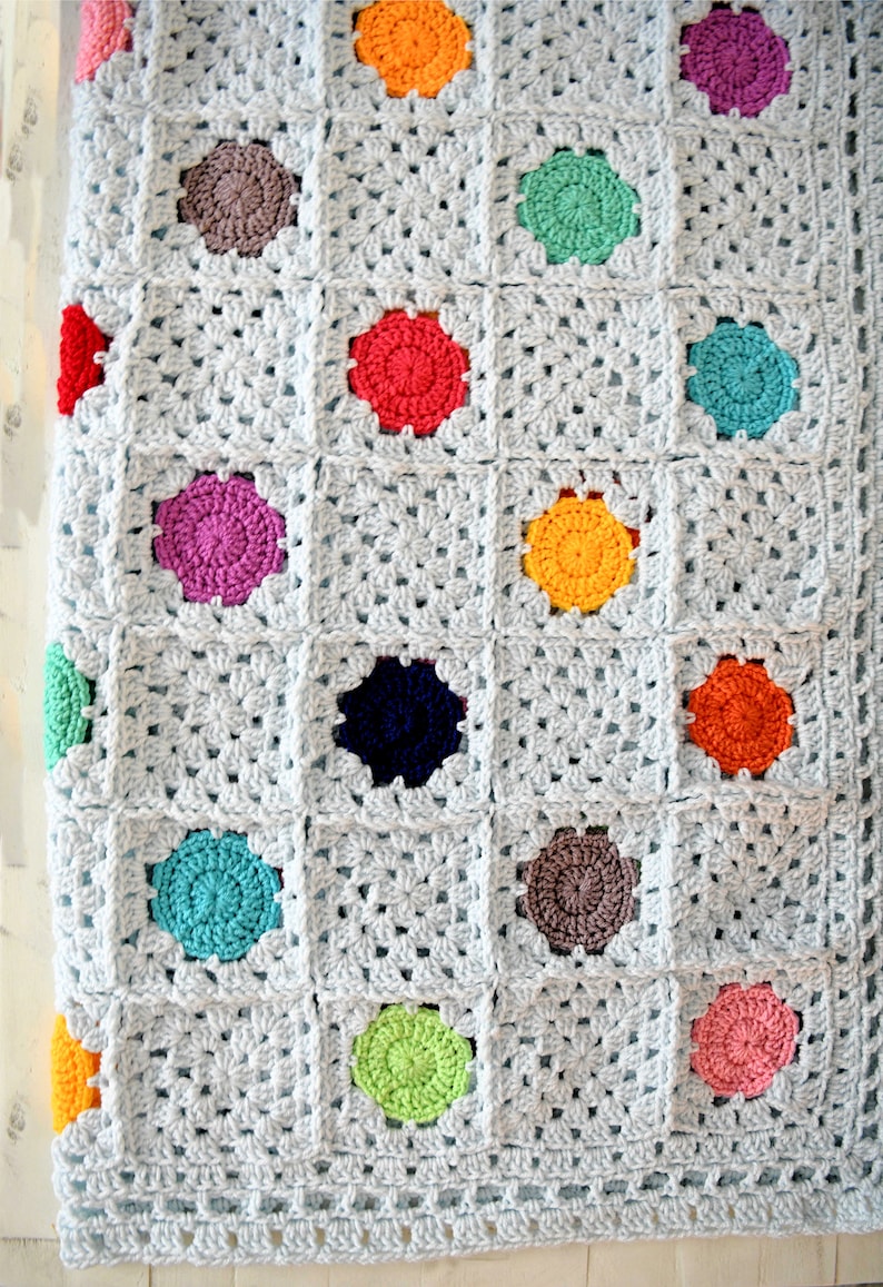 Granny Square CROCHET BLANKET PATTERN / Join As You Go Motif Afghan / Beginner Colorwork Blanket / Afghan / Modern Crochet Blanket / Video 画像 3