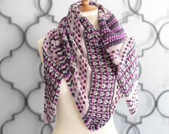 KNITTING PATTERN + VIDEO / Anne Slip Stitch Mosaic Knit Shawl / Side to Side / Interactive Chart / Fingering Weight Yarn