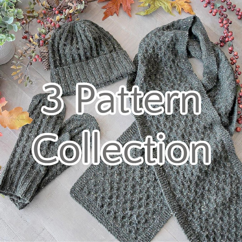KNIT ACCESSORY PATTERNS / 3 Pattern Set / Knit Hat, Knit Scarf, Knit