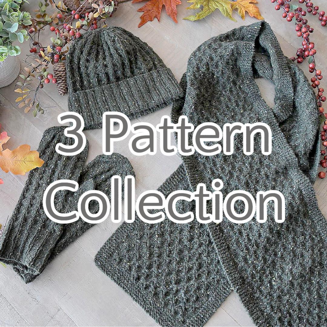 3 Pattern Set KNIT PATTERNS / 3 Pattern Set / Knit Hat, Knit Scarf, Knit Mittens ...