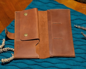 Cartera de cuero de mujer de lujo, billetera de cuero de mujer hecha a mano, regalo de billetera de cuero marrón para mujer, regalo de cumpleaños de mujer