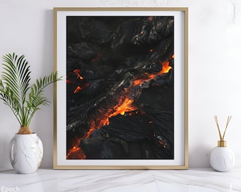 Red Lava Flow Photo, Magma Flowing, Active Volcano Picture, Volcanic Eruption, Hawaii, Minimalist Wall Art, Digital Print, Instant Download