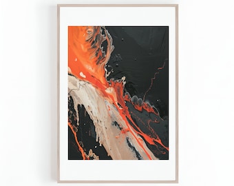 Photo of Red Lava Flow, Magma Flowing, Active Volcano Picture, Volcanic Eruption Photo, Minimalist Wall Art, Digital Print, Instant Download