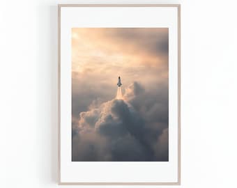 Lancering ruimteveer, foto opstijgen ruimteschip, foto raketschip, foto luchtvaart | Space Wall Art, NASA, digitale print, Instant download