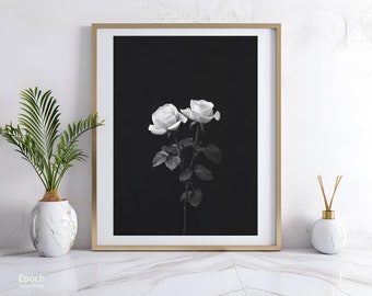 Rose Bouquet Photo in Black and White Photo, Floral Wall Art, Large Digital Print, Instant Download, June Birthday Flowers