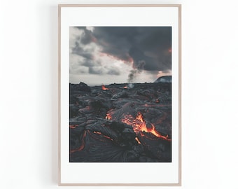 Red Lava Flow Photo, Magma Flowing, Active Volcano Picture, Volcanic Eruption, Hawaii, Minimalist Wall Art, Digital Print, Instant Download