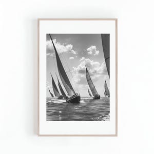 Photo of Sailing Yachts in Black and White, Beach or Lake House Art, Sailboat Artwork, Minimalist Wall Art, Digital Print, Instant Download