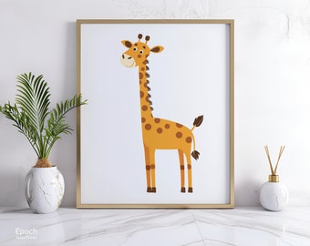 Children's Room Artwork & Illustration of Giraffe, Safari Animal, Nursery Wall Art, Gender Neutral Wall Art, Instant Download, Digital Print