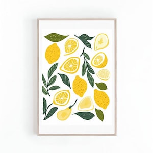 Fruit Illustration of Lemons for Kitchen & Classrooms, Lemon Posters, Printable Kitchen Art, Fruit Decor, Botanical Plant Art, Digital Print