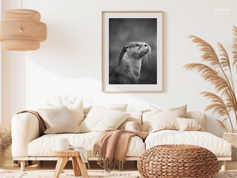 Black and White Photo an Otter, Cute Animal Photos, Wall Art, Large